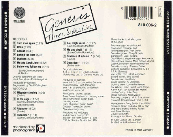 Genesis : Three Sides Live (2xCD, Album, RE)