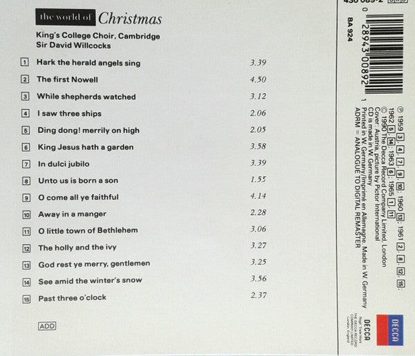 The King's College Choir Of Cambridge, David Willcocks : The World Of Christmas (CD, Album, RE, RM)