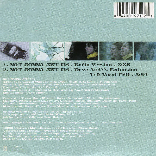 t.A.T.u. : Not Gonna Get Us (CD, Single, Car)