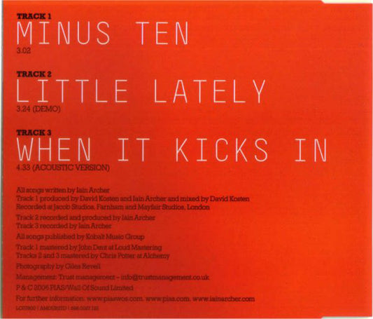 Iain Archer : Minus Ten (CD, Single)