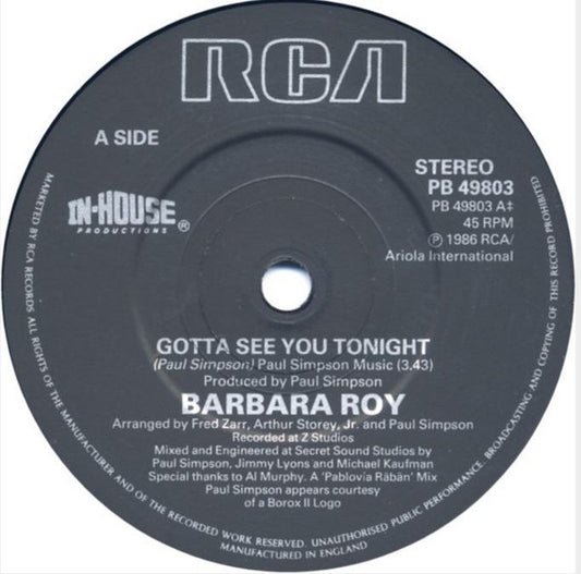 Barbara Roy : Gotta See You Tonight (Dance Version) (7")