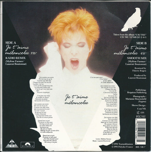 Mylène Farmer : Je T'aime Mélancolie (7", Single, Sil)