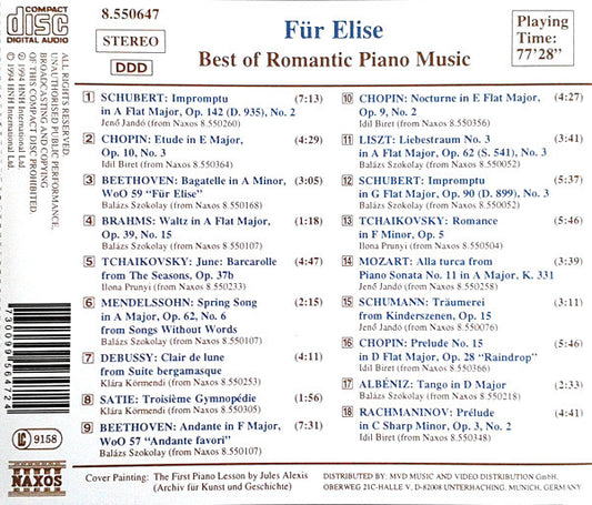 Various : Für Elise - Best Of Romantic Piano Music (CD, Comp, RE)