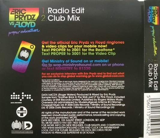 Eric Prydz Vs Pink Floyd : Proper Education (CD, Single)