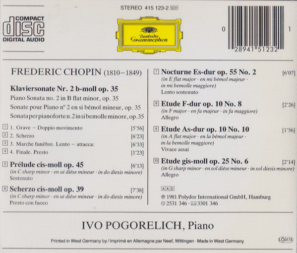 Frédéric Chopin · Ivo Pogorelich : Chopin Recital. Piano Sonata No. 2 - Klaviersonate Nr. 2 Op. 35 - Prélude - Scherzo - Nocturnes - Etudes (CD, Album, RE)