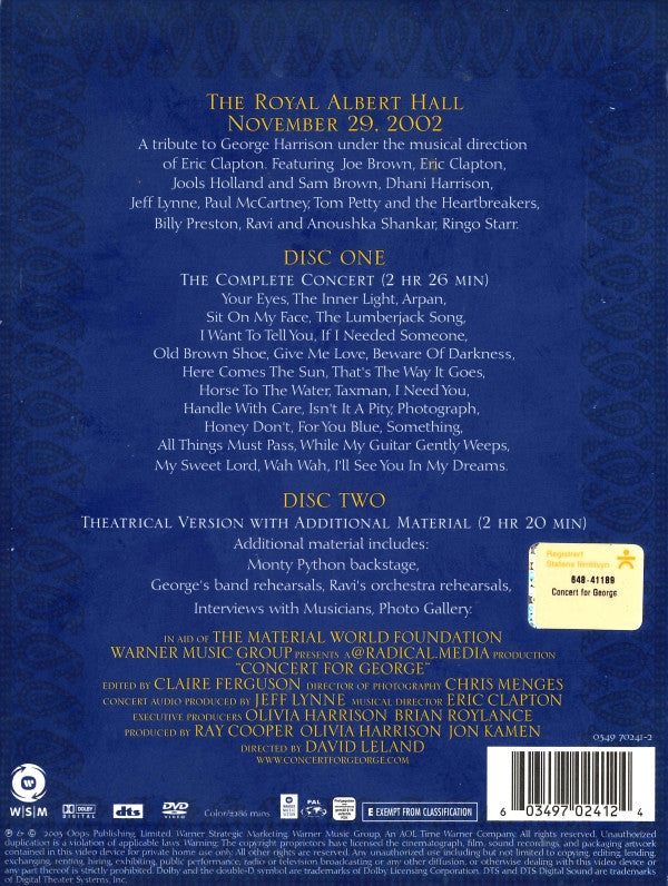 Various : Concert For George (2xDVD-V, PAL, DTS)