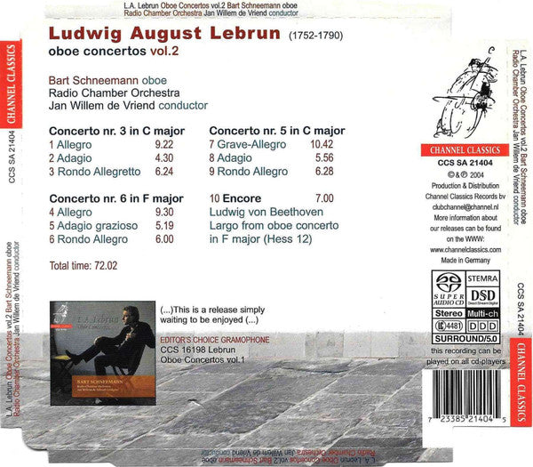 Ludwig August Lebrun, Bart Schneemann, Radio Kamerorkest, Jan Willem de Vriend : Oboe Concertos Vol. 2 (SACD, Hybrid, Multichannel, Album)