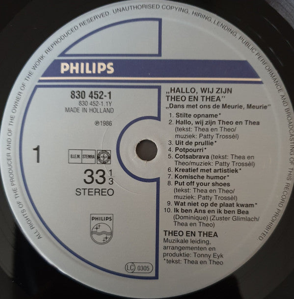 Theo & Thea : Hallo, Wij Zijn Theo En Thea! (LP, Album)