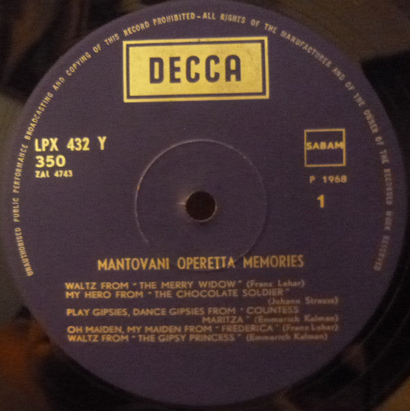 Mantovani And His Orchestra : Operetta Memories (LP, RP)
