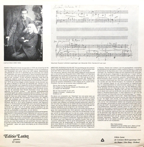 Franz Liszt, Toos Onderdenwijngaard : De Late Russische Bewerkingen - Eerste Complete Opname = Die Russische Bearbeitungen - Vollständige Erstaufnahmen = The Late Russian Transcriptions - First Complete Recording (1879-1886) (LP, Album)