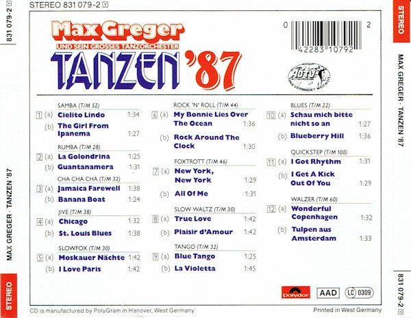 Max Greger Und Sein Großes Tanzorchester : Tanzen '87 (CD, Album)