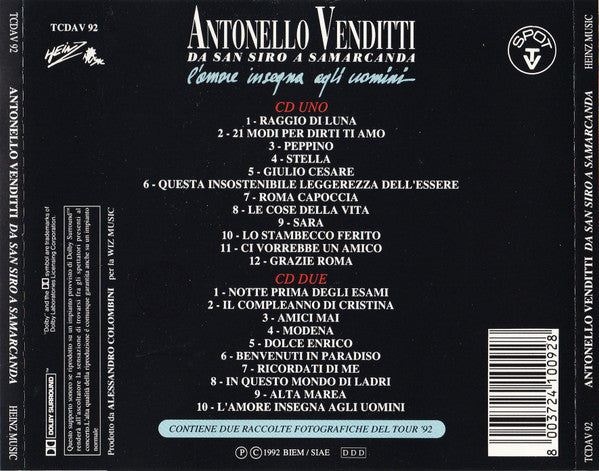 Antonello Venditti : Da San Siro A Samarcanda "L'Amore Insegna Agli Uomini" (2xCD, Album, Liv)