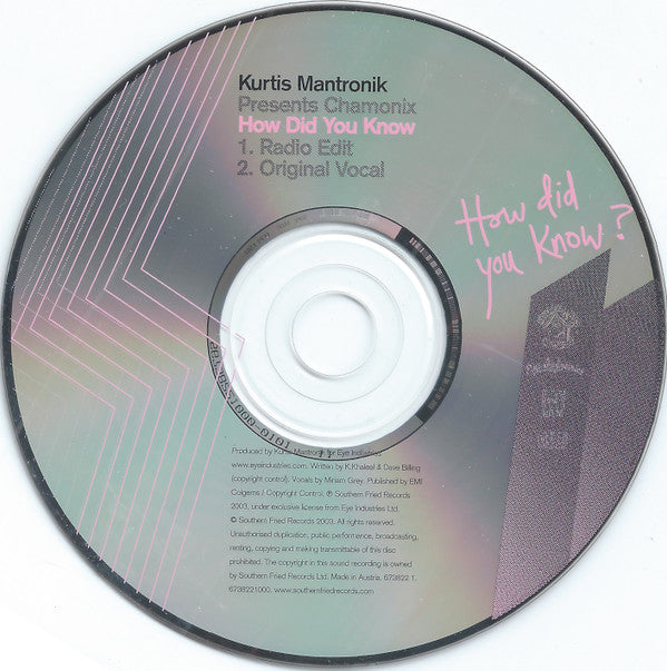 Kurtis Mantronik Presents Chamonix : How Did You Know (CD, Single)