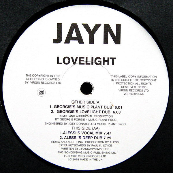 Jayn Hanna : Lovelight (12", Promo)