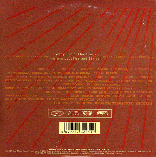 Jennifer Lopez Featuring Jadakiss And Styles P : Jenny From The Block (CD, Single, Car)