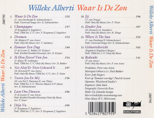 Willeke Alberti : Waar Is De Zon (CD, Album)