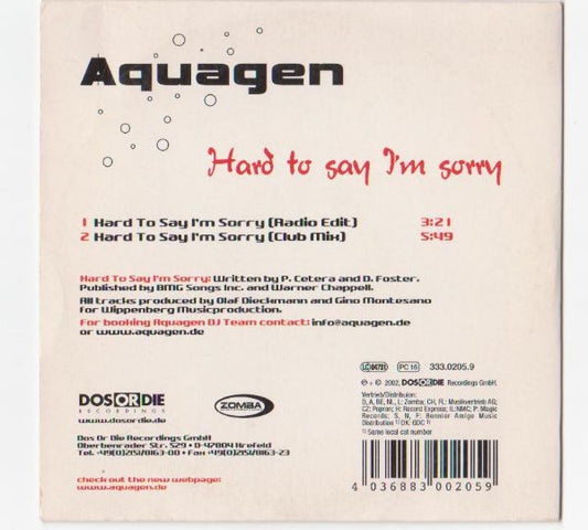 Aquagen : Hard To Say I'm Sorry (CD, Single, Car)
