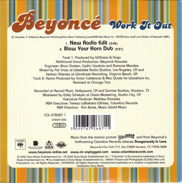 Beyoncé : Work It Out (CD, Single, Car)