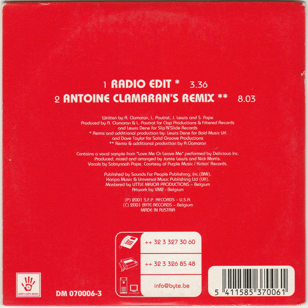 Antoine Clamaran Presents D-Plac : Get Up (It Doesn't Matter) (CD, Single, Car)