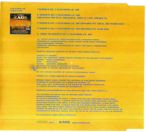 Adam F Feat. Lil' Mo : Where's My..? (CD, Single, Enh)