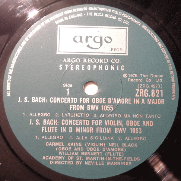 Johann Sebastian Bach - The Academy Of St. Martin-in-the-Fields, Sir Neville Marriner : Concertos (LP)