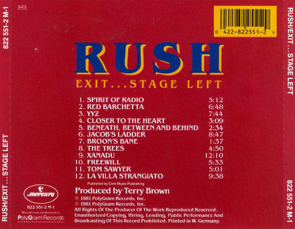 Rush : Exit...Stage Left (CD, Album)
