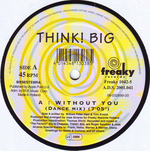Think! Big : Without You (Dance Version) (12")