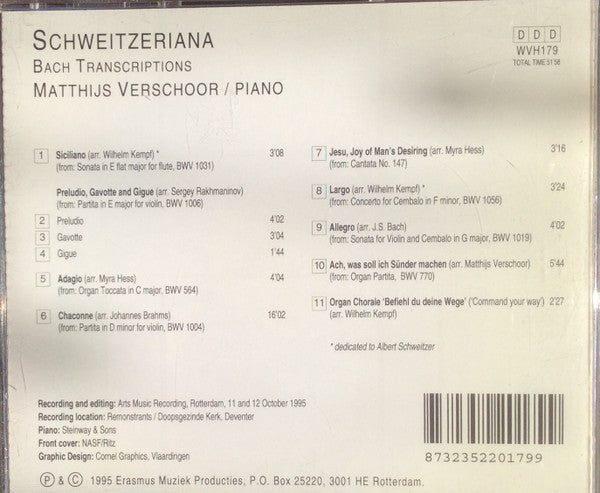 Matthijs Verschoor : Schweitzeriana. Bach Variations (CD, Album)