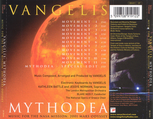 Vangelis : Mythodea (Music For The NASA Mission: 2001 Mars Odyssey) (CD, Album)