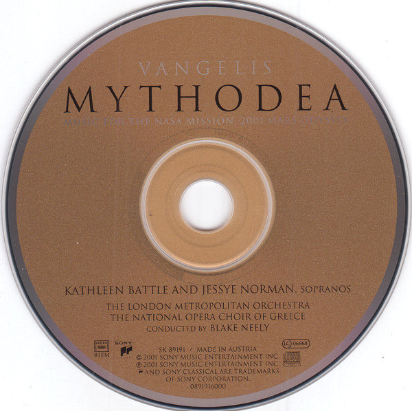 Vangelis : Mythodea (Music For The NASA Mission: 2001 Mars Odyssey) (CD, Album)