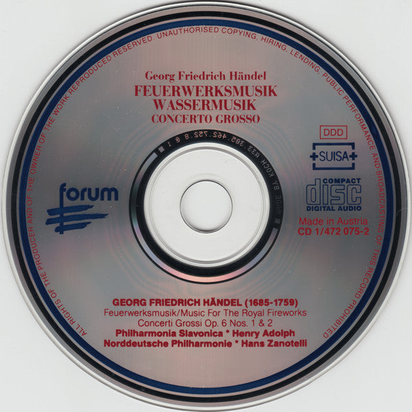 Georg Friedrich Händel / Norddeutsche Philharmonie • Hans Zanotelli (2), Philharmonia Slavonica • Henry Adolph : Feuerwerksmusik Wassermusik Concerto Grosso (2xCD)