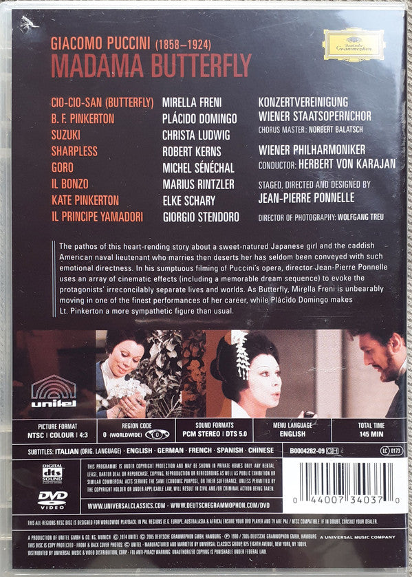 Giacomo Puccini / Mirella Freni · Placido Domingo · Christa Ludwig / Wiener Philharmoniker, Herbert von Karajan , Staged And Directed By Jean-Pierre Ponnelle : Madama Butterfly (DVD-V, Copy Prot., RE, Multichannel, NTSC)