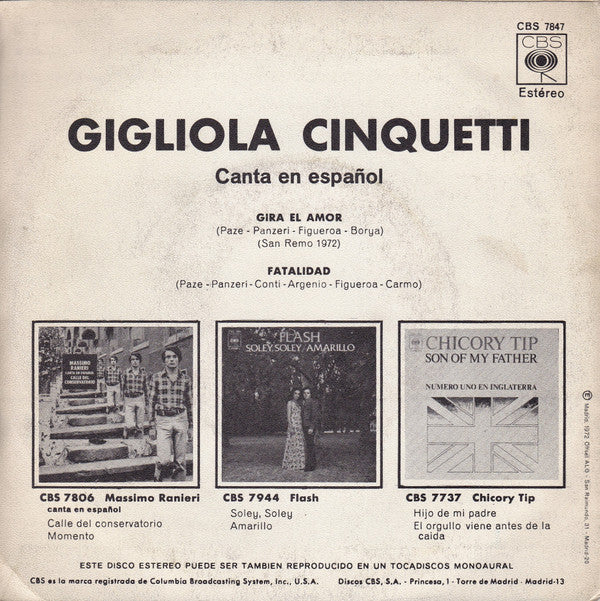 Gigliola Cinquetti : Gigliola Cinquetti Canta En Español Gira El Amor (7")