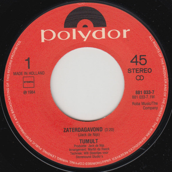 Tumult (8) : Zaterdagavond (7", Single)