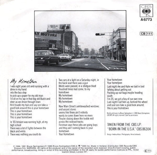 Bruce Springsteen : My Hometown (7", Single)