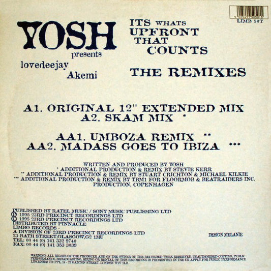 Yosh Presents Lovedeejay Akemi : It's What's Upfront That Counts (The Remixes) (12")