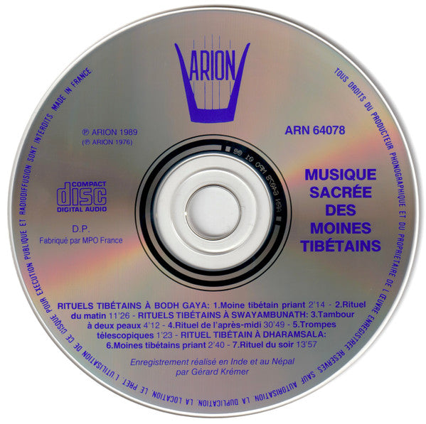 Gérard Krémer : Musique Sacrée Des Moines Tibétains = Sacred Music From Tibetan Monasteries (CD, Album, RE)