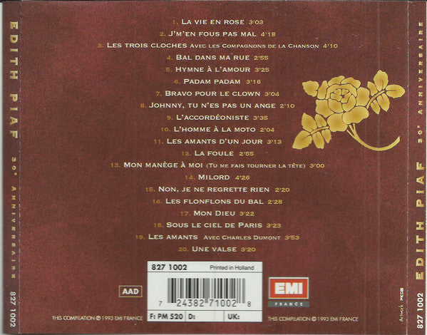 Edith Piaf : 30e Anniversaire (CD, Comp)