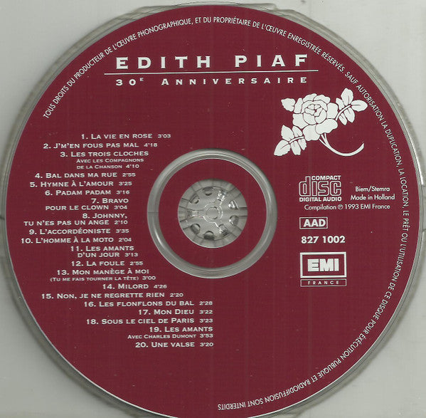 Edith Piaf : 30e Anniversaire (CD, Comp)
