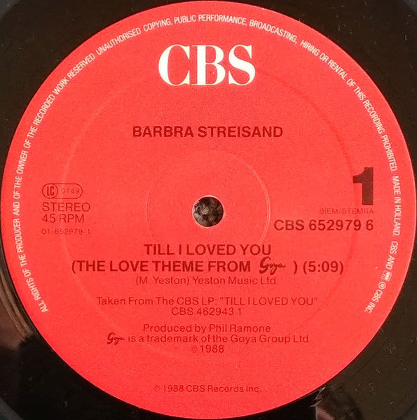 Barbra Streisand And Don Johnson : Till I Loved You (12", Maxi)