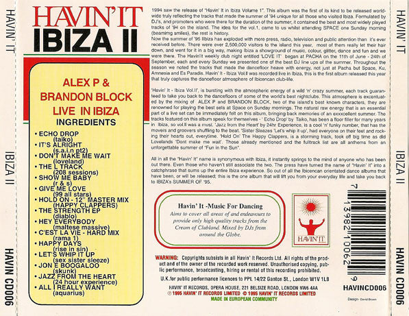 Alex P & Brandon Block : Havin'It Ibiza II (CD, Mixed)