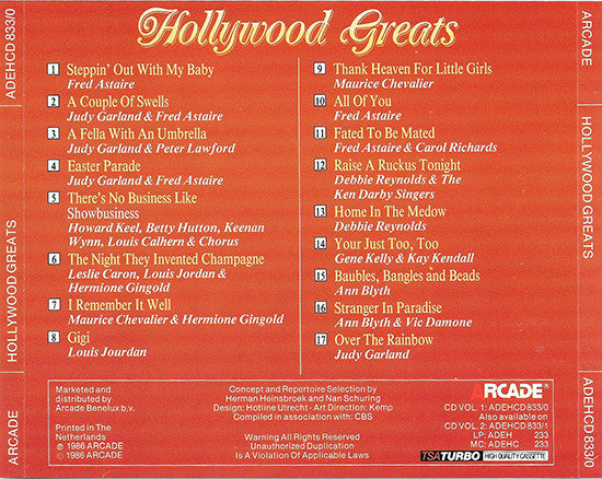 Various : Hollywood Greats - The Original Soundtrack Recordings Volume 1 (CD, Comp)