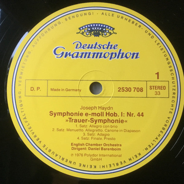 Joseph Haydn - English Chamber Orchestra, Daniel Barenboim : Symphonie Nr. 44 „Trauer” • Symphonie Nr. 49 „La Passione” (LP)