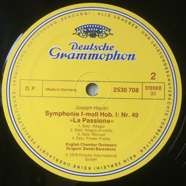 Joseph Haydn - English Chamber Orchestra, Daniel Barenboim : Symphonie Nr. 44 „Trauer” • Symphonie Nr. 49 „La Passione” (LP)