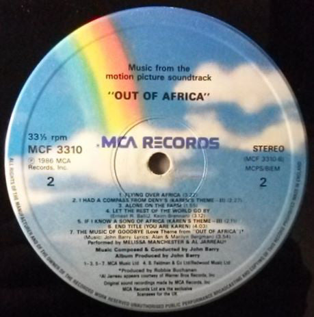 John Barry : Out Of Africa (Music From The Motion Picture Soundtrack) (LP, Album)