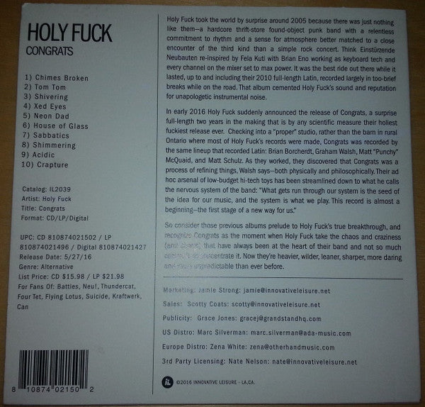 Holy Fuck : Congrats (CD, Album, Promo)