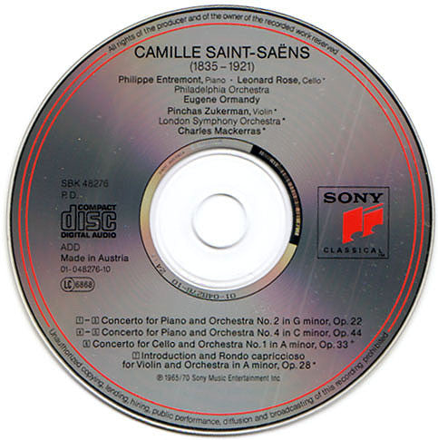 Camille Saint-Saëns - Philippe Entremont • Leonard Rose • The Philadelphia Orchestra • Eugene Ormandy : Piano Concertos Nos. 2 & 4 / Cello Concerto No. 1 (CD, Comp)