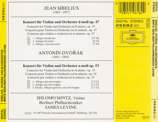 Jean Sibelius, Antonín Dvořák, Berliner Philharmoniker, Shlomo Mintz, James Levine (2) : Violinkonzerte (Violin Concertos) (CD, Album)