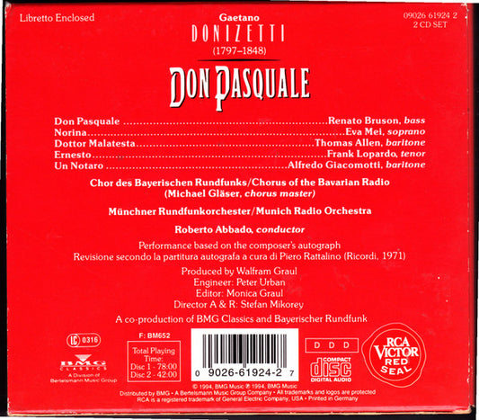 Gaetano Donizetti - Renato Bruson, Eva Mei, Frank Lopardo, Thomas Allen - Roberto Abbado : Don Pasquale (2xCD, Album)