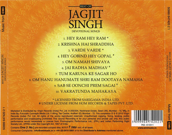 Jagjit Singh : Best of Jagjit Singh - Devotional Songs (CD, Comp)